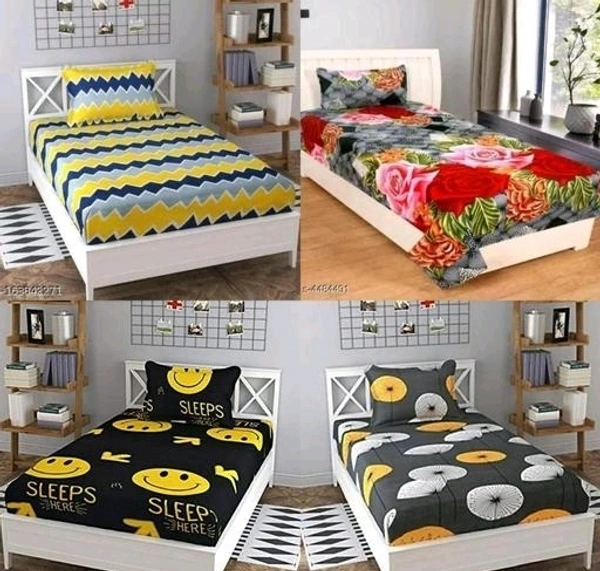 Homeberry Glace Cotton Single Bedsheet Combo Pack of 4 Along with 4 Pillow Covers (Multicolor) with 180TC. - Single