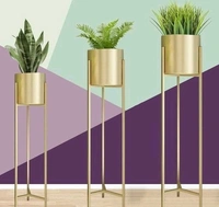 SR Handicraft Metal Floor Plant Stand for Living Room, Office , Golden, 3 Pieces