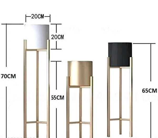 SR Handicraft Metal Floor Plant Stand for Living Room, Office , Golden, 3 Pieces