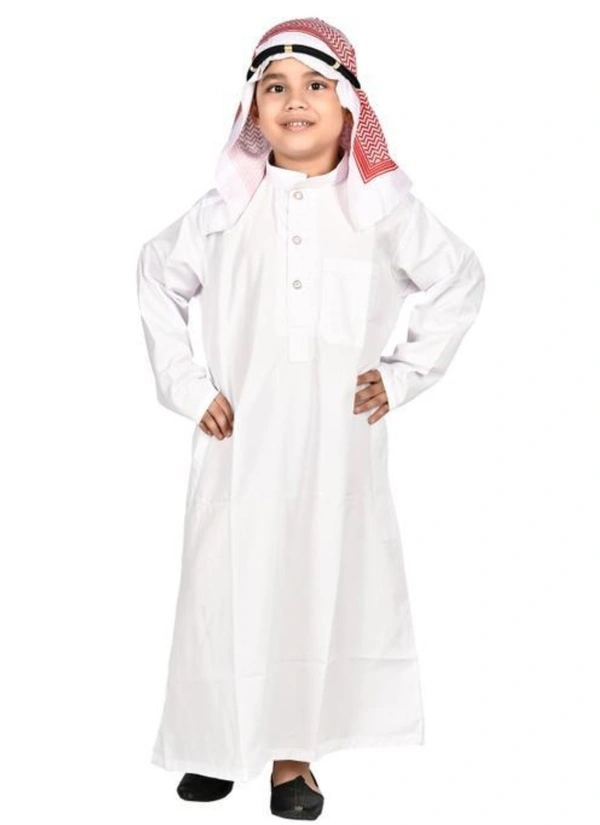 ARABIAN HAJI DRESS WITH PRINTED SCARF AND BLACK HEAD ROPE. - 2-3 Years