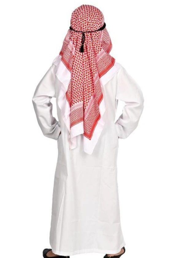 ARABIAN HAJI DRESS WITH PRINTED SCARF AND BLACK HEAD ROPE. - 2-3 Years