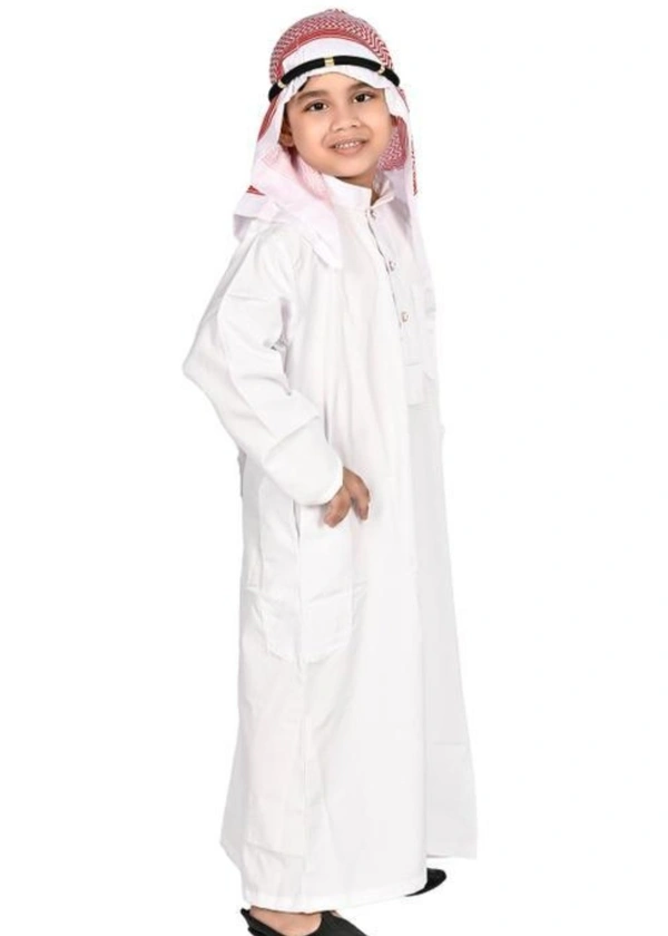 ARABIAN HAJI DRESS WITH PRINTED SCARF AND BLACK HEAD ROPE. - 3-4 Years