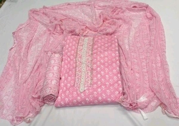 Women's Pink& lavender Ethnic Motif Printed Soft Cotton Suits & Dress Materials - Pink Lace, Unstitched