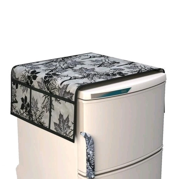 Shivam Creation's 1Pc Fridge Cover for Top with 6 Utility Pockets + 1 Handles Covers + 3 Fridge Mats(brownleaf3*1)