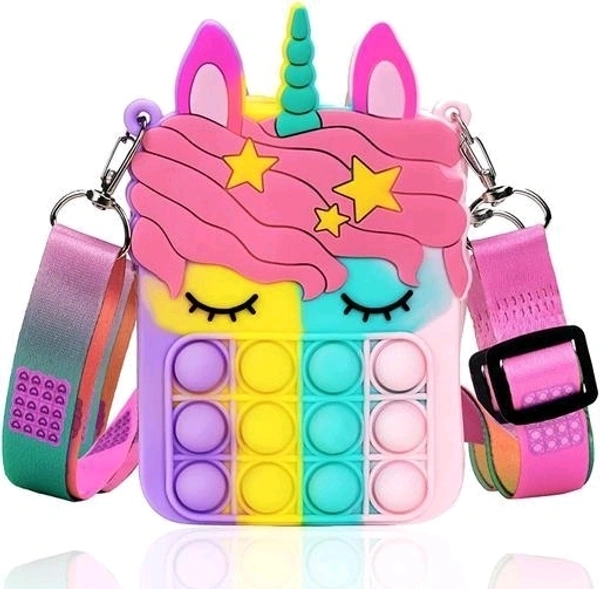 ARB (Pop It Bag Unicorn Shape Sling Bag) Crossbody Bag for Kids, Pop It Bag for Girls, Pop It Fidget Toy Shoulder Bag, Fidget Purse for Kids Stress Relief Toys, Multi
