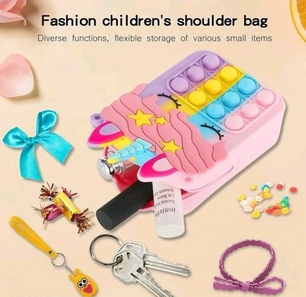 ARB (Pop It Bag Unicorn Shape Sling Bag) Crossbody Bag for Kids, Pop It Bag for Girls, Pop It Fidget Toy Shoulder Bag, Fidget Purse for Kids Stress Relief Toys, Multi