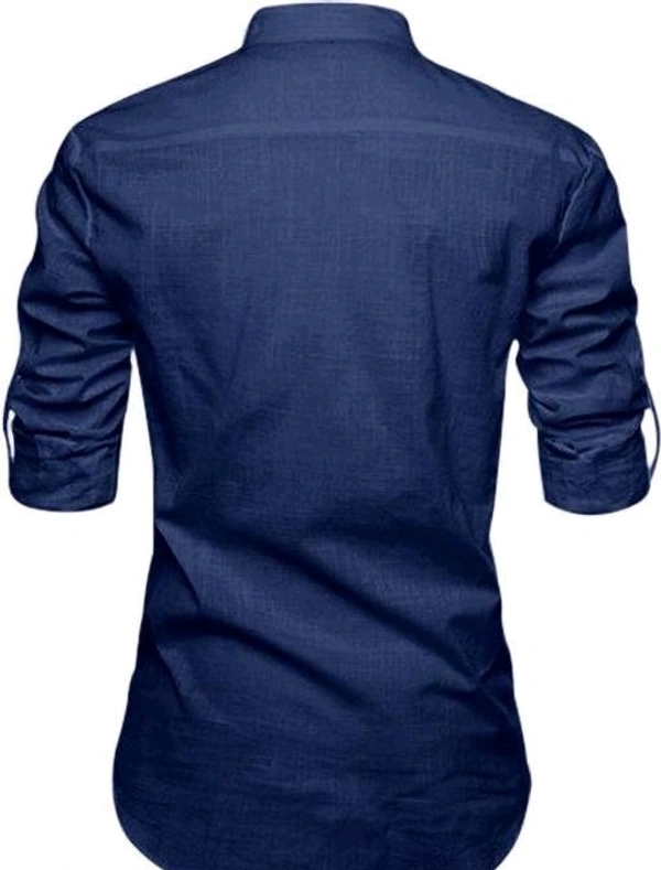 Men Solid Cotton Blend Straight Kurta - Navy Blue, M