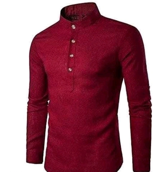 Men Solid Cotton Blend Straight Kurta - Maroon, M