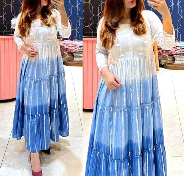 BEAUTIFUL LONG COTTON LUREX FABRIC GOWN - Royal Blue, M