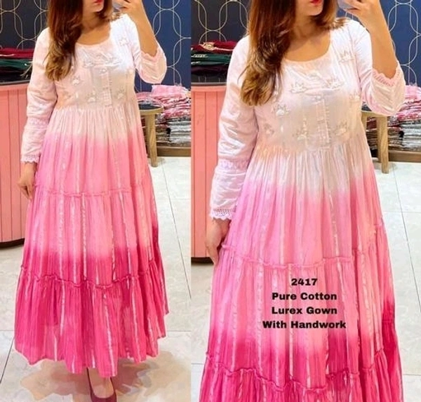 BEAUTIFUL LONG COTTON LUREX FABRIC GOWN - Lavender Rose, L