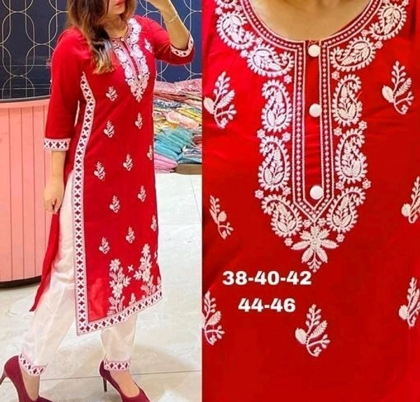 KURTI AND PANT SET - Red, XXXL