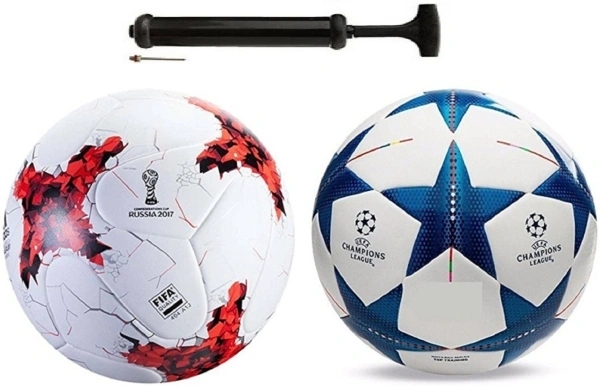 Unik New Rockers Rushia Red + Star Blue Football Combo With Durable Air Pump Football Kit