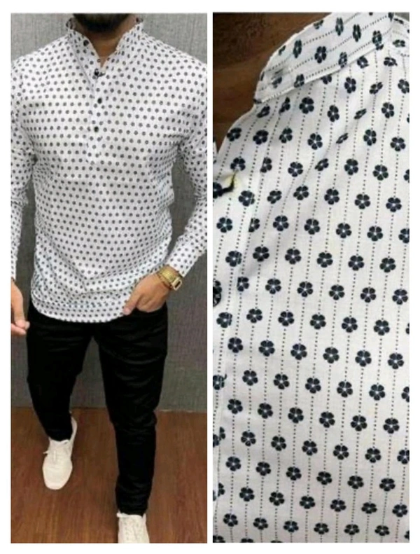 Atyantah Men's cotton Digital Printed kurta shirt - White, XXL