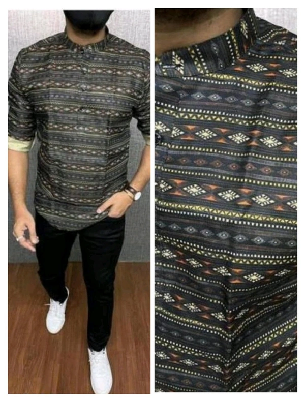 Atyantah Men's cotton Digital Printed kurta shirt - Black, XL