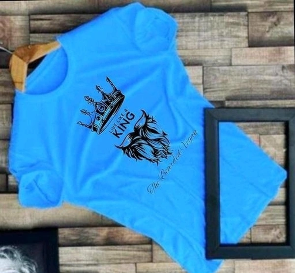 Stylish & Trendy Polyester Live Like A King Printed Aqua Blue T Shirt - Dodger Blue, XL, Short Sleeves