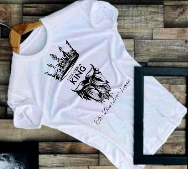 Stylish & Trendy Polyester Live Like A King Printed Aqua Blue T Shirt - White, M, Short Sleeves
