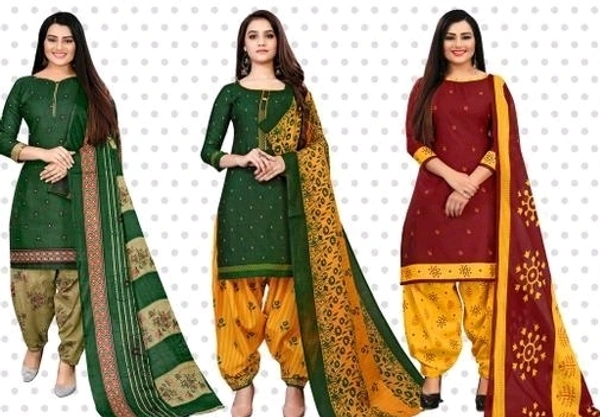 Cotton Rajnandini Multicolor Cotton Printed Unstitched Daily Wear Salwar Suit Dress Material (Combo of 3) - Unstitched