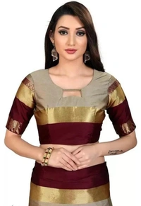 MAX DVYNE Hathi Saree Cotton Silk - Running Blouse Piece - 2023 - Tan, Free Size, Cotton Silk