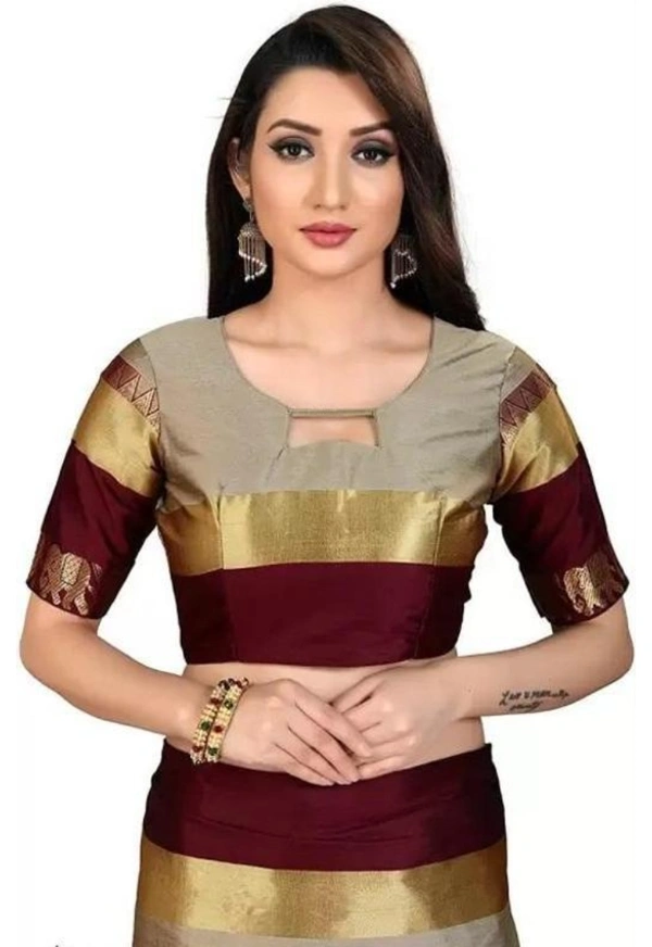 MAX DVYNE Hathi Saree Cotton Silk - Running Blouse Piece - 2023 - Tan, Free Size, Cotton Silk