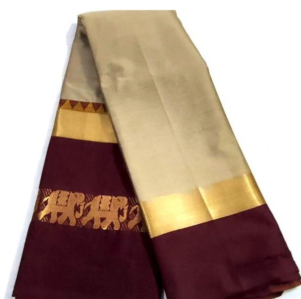 MAX DVYNE Hathi Saree Cotton Silk - Running Blouse Piece - 2023 - Tan, Free Size, Cotton Silk