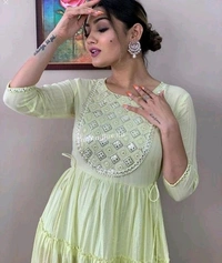 MAX LF/Fully floral embroidery pattern on kurti with beautiful heavy cusion tassels - Madang, M, Rayon