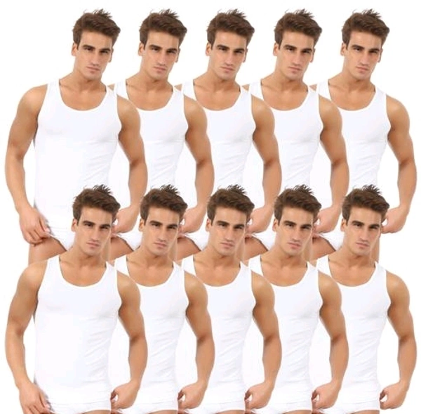 Pura Cotton Blend  Men's Cotton white Vest Innerwear Combo pack Of 10 Pc - M