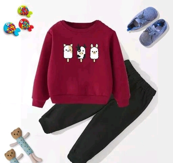 Full Sleeve Baby Boys & Baby Girls Sweatshirt And Pant (Pack of 1) - Maroon, 3-4 Years