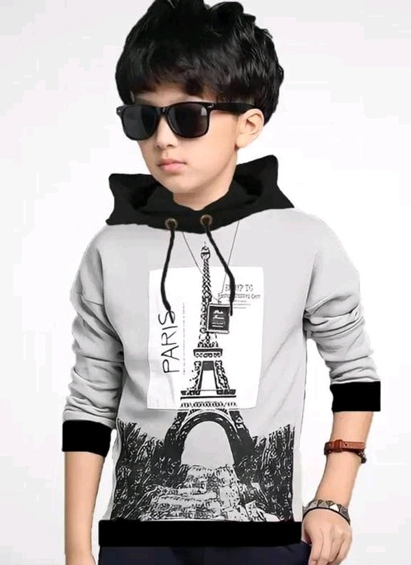 Cotton  KIDS BOYS/GIRLS HOODED NECK FULL SLEEVES PRINTED T SHIRT - 11-12 Years