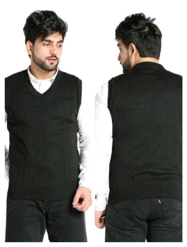 Wollen  Men's & Boys Winter Wear Half Sleeve Sweater (Free Size) - XXL, Black