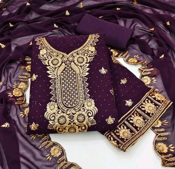 Georgette  GEORGETTE DRESS MATERIALS (KRITIKA) - Purple, Unstitched