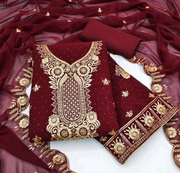 Georgette  GEORGETTE DRESS MATERIALS (KRITIKA) - Maroon, Unstitched