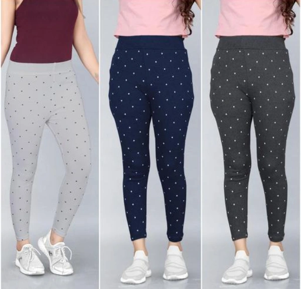 Trendy Women's Jaggings Pack Of 3  - 26, Gulf Blue, Cotton Blend