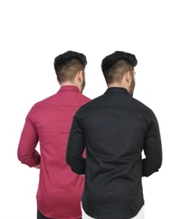 Youth First Men's Solid Spread Collar Black Shirts Pack Of 2 - M, Black, Stiletto