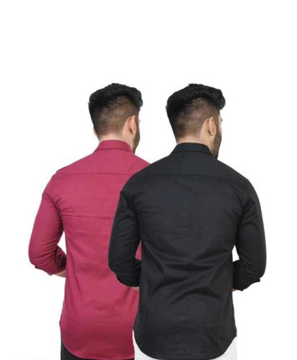 Youth First Men's Solid Spread Collar Black Shirts Pack Of 2 - M, Black, Stiletto