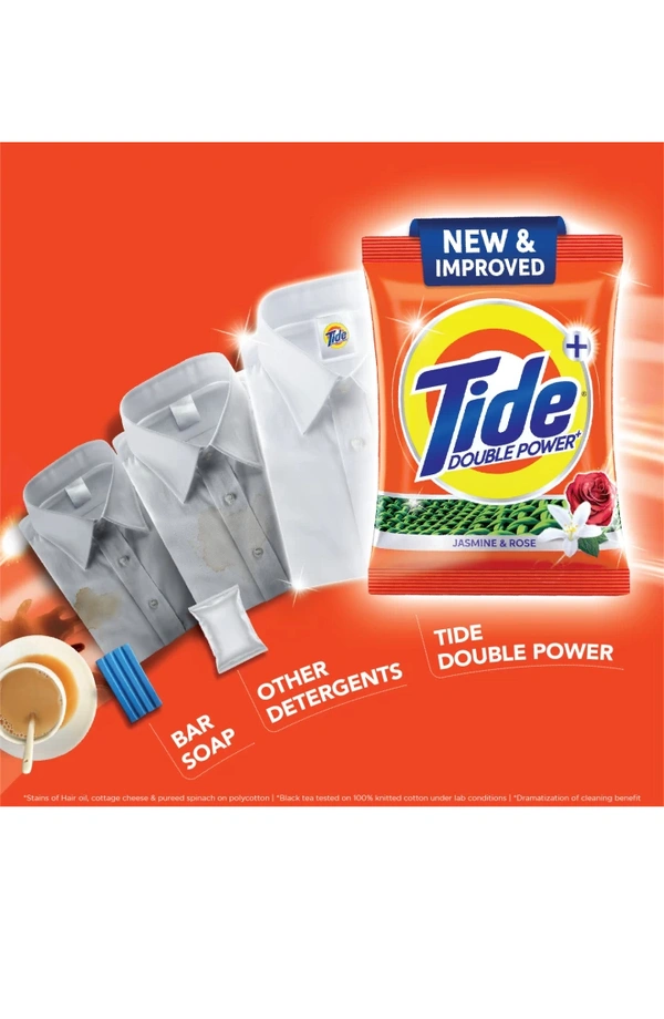 Tide Plus Double Power  Jasmine and Rose Detergent Powder  - International Orange, Free Size, 2Kg