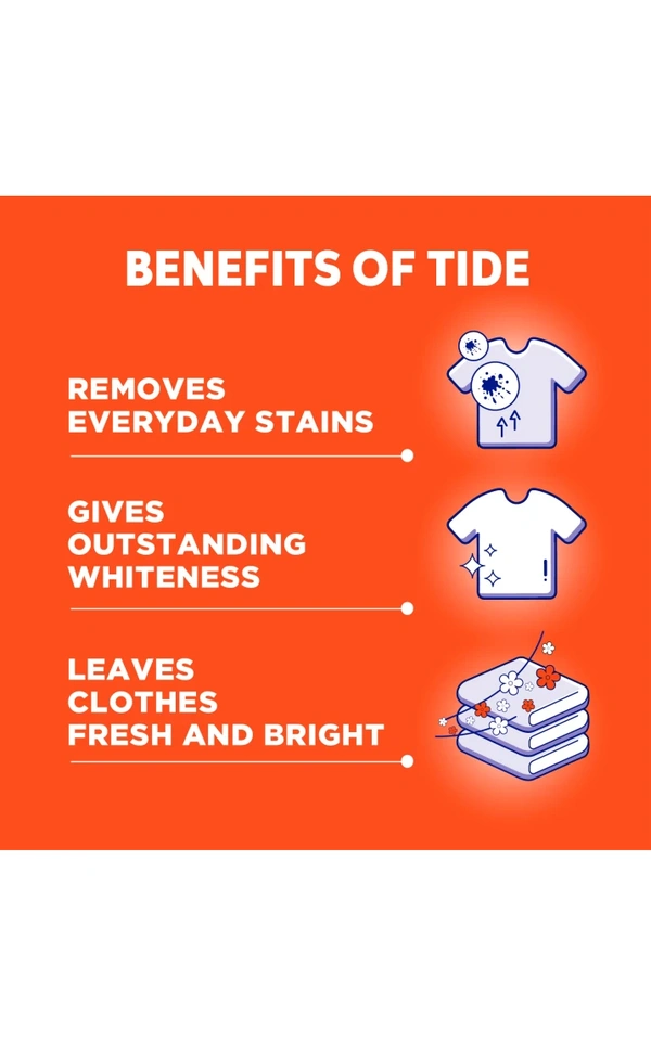 Tide Plus Double Power  Jasmine and Rose Detergent Powder  - International Orange, Free Size, 2Kg