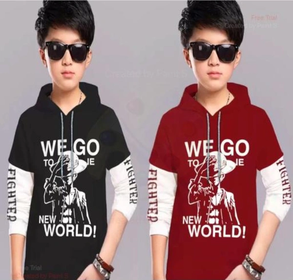 Wego Kids Boys Hooded Neck Full Sleeves Printed T-shirt Cotton - Black, 2-3 Years, Printed