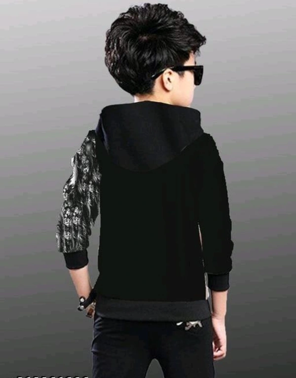 ERAWORLD Boys Cotton Black White Lion Printed Hooded T-shirt - Black, 8-9 Years, Cotton