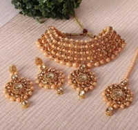 Shimmering Elegant Jewellery Sets - Gold, Free Size, Necklace Earrings Mangtika