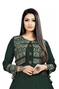 Avantika Fashion  women's Rayon anarkali kurti with Printed jacket - Black, M, 300(g)