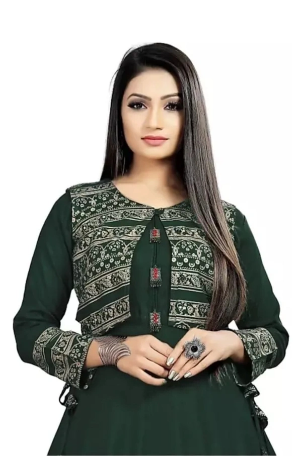 Avantika Fashion  women's Rayon anarkali kurti with Printed jacket - Black, M, 300(g)