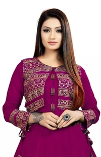 Avantika Fashion  women's Rayon anarkali kurti with Printed jacket - Black, M, 300(g)