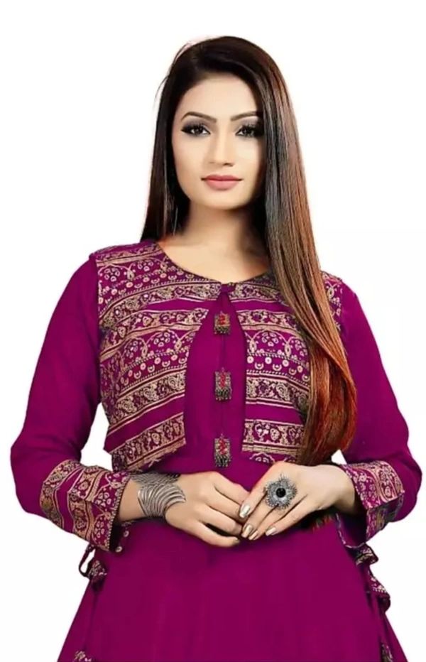 Avantika Fashion  women's Rayon anarkali kurti with Printed jacket - Black, M, 300(g)