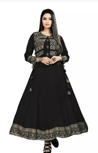 Avantika Fashion  women's Rayon anarkali kurti with Printed jacket - Black, M, 300(g)