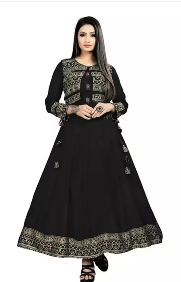 Avantika Fashion  women's Rayon anarkali kurti with Printed jacket - Black, M, 300(g)