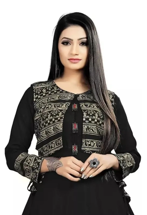 Avantika Fashion  women's Rayon anarkali kurti with Printed jacket - Black, M, 300(g)