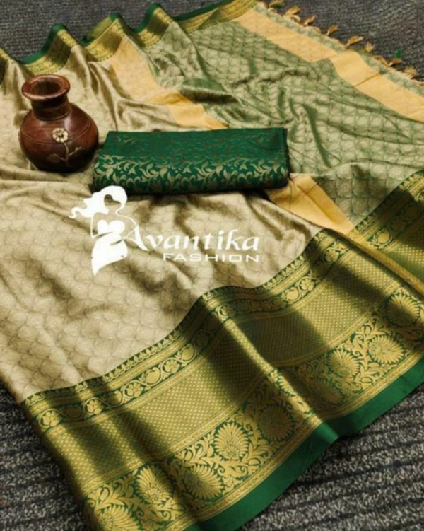 KESARI ENTERPRISES  Malisha Cotton Silk Designe Woven Saree With Blouse - Mercury, Free Size, 400(g)