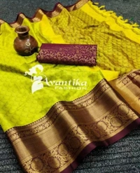KESARI ENTERPRISES  Malisha Cotton Silk Designe Woven Saree With Blouse - Mercury, Free Size, 400(g)