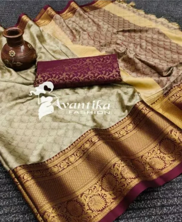 KESARI ENTERPRISES  Malisha Cotton Silk Designe Woven Saree With Blouse - Mercury, Free Size, 400(g)