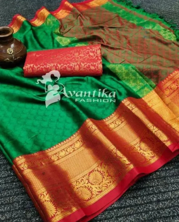 KESARI ENTERPRISES  Malisha Cotton Silk Designe Woven Saree With Blouse - Mercury, Free Size, 400(g)
